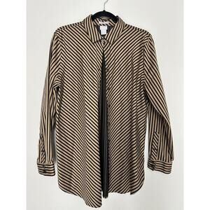 Chicos Non Iron Imperial Stripe Button Up. Size 2. Black & Brown